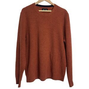 Bonobos Mens Fisherman Rib Crew Sweater Merino Wool Large Orange Brown